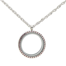 Nouvelle arrivée en acier inoxydable 20 &#39;&#39; argent double cercle flottant charmes médaillon pendentif collier bijoux